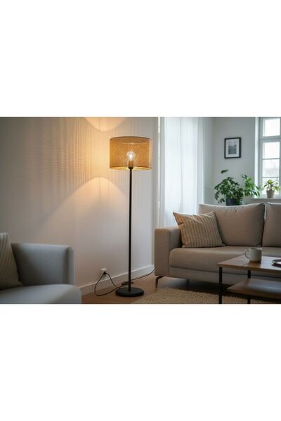 ABAJUR EVİM Farell siyah ayaklı silindir şapka Lambader