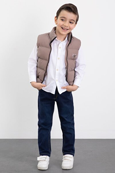 Cansın Mini Set de pantaloni din set cu vestă piese pentru băiat, maro, cu cămașă, 23473