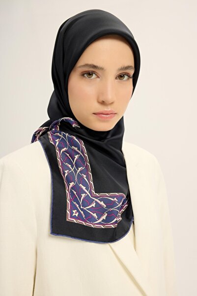 Maisa Μεταξωτό μαντήλι Ahenk Tivil ΣΚΟΥΡΟ ΜΠΛΕ 90 x 90