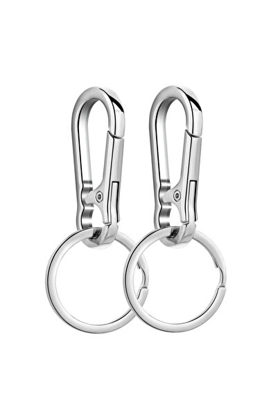 Choice سلسلة مفاتيح فضية اللون - قطعتان من مشابك كارابين معدنية على شكل حلقة ...
