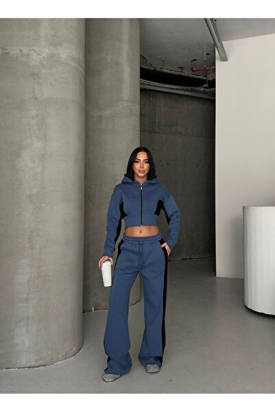 ZAZZONİ Double Tracksuit Set with 3-Ply Cropped Top
