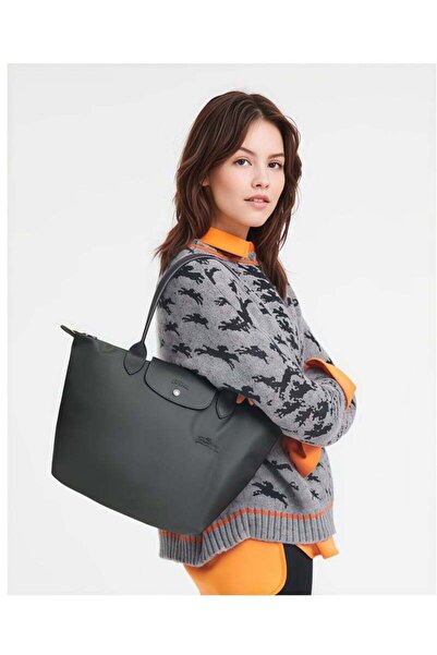 Generic Longchamp Le Pliage Medium Graphite Grey Shoulder Strap Women's Eco-Friendly Fashionable