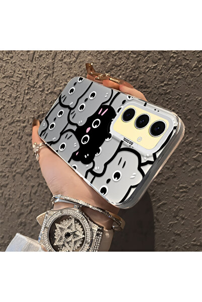 ucuc Samsung Galaxy S24 Fe Uyumlu Silikon Kenar Akrilik Arka Tatlı Kedi Koruy...