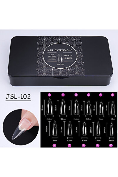 Choice JSL-102 Black Box 600pcs/Box Transparent False Nail Tips Full Cover Long Coffin Stiletto Almond Squa