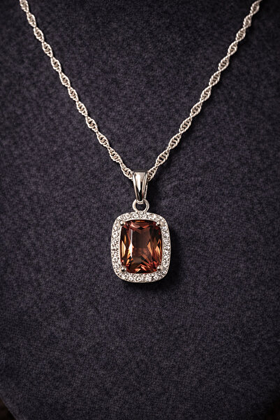 OSMANLI GÜMÜŞ Kadın Gümüş Kolye - Kare Model Zultanit Taşlı Kadın Gümüş Kolye