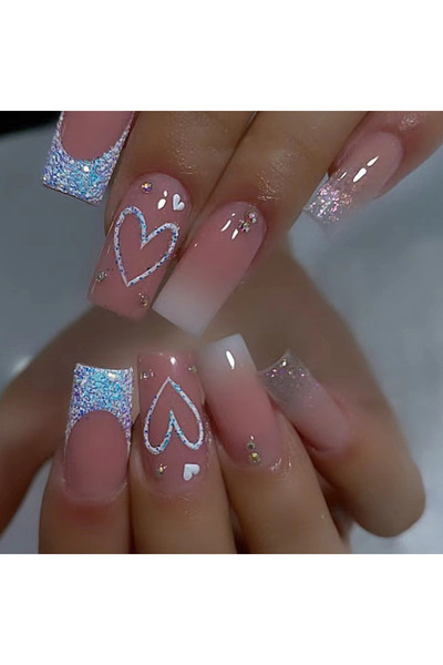 Choice QHZ758 24 PCs Short French Gradient Love Nails with 1 Jelly Gel and 1 Nail FileQHZ758