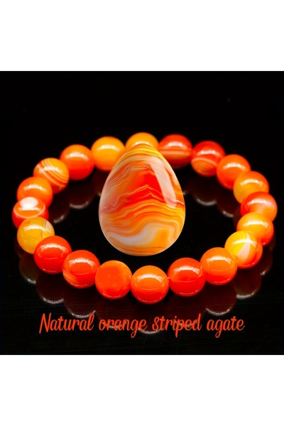 Choice 18cm 1pc/Bohemian natural orange striped agate beaded bracelet, handmade elastic design, enhance abi