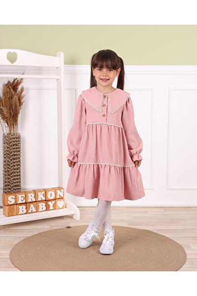 kidello فستان أطفال بناتي من قماش المخمل المنسوج بتفاصيل فيستو من روز كورسيد