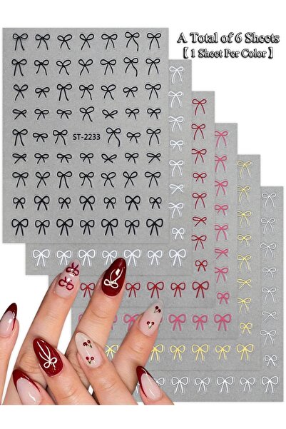 Choice Set11 (6 Sheets) 6/12 Sheets Bowknot Nail Stickers Cute Ribbon Design Self Adhesive Colorful Nail Ar