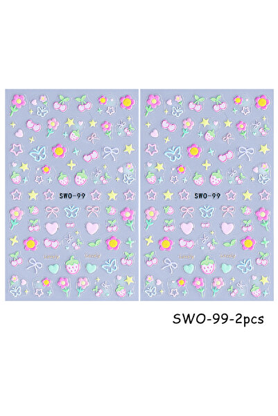 Choice SWO-99-2pcs 2pcs Summer Sweet Nail Stickers 3D Cute Flowers Heart Cherry Bow Strawberry Colorful Nai