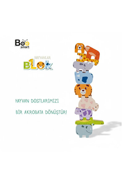 BuradaBuldun Bee Smart Montessori Hayvanlar Blok Denge Oyunu - Doğal Ahşap Eğitici Oyuncak (2+)
