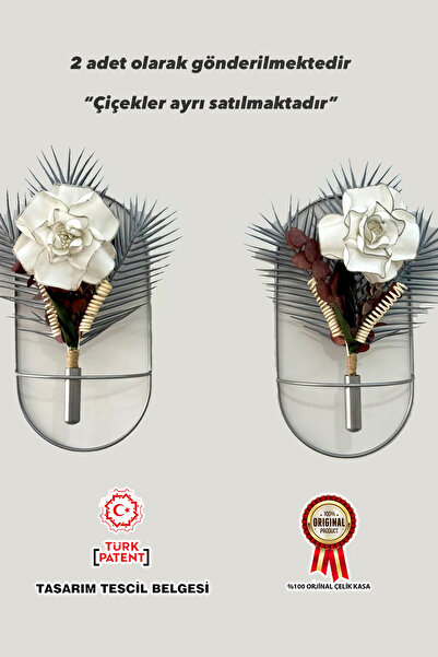 MetaQuartz Aksesuar Oval Gümüş Çiçeklik 2 Adet , Modern Dekoratif Duvar Dekor...