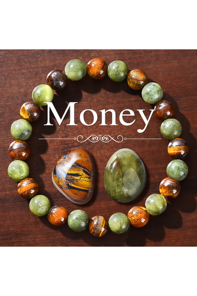 Choice طقم جلب الثروة من ثلاث قطع، طراز C، سوار دونجلينج أخضر مرصع بحجر عين ا...