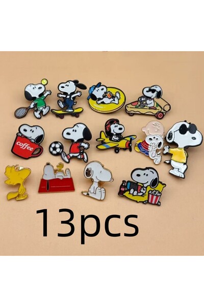 Miniso 13 دبوسًا مطليًا بالمينا بلون ذهبي أصفر فاتح، بتصميم جرو كرتوني، دبابيس بروش، دبابيس طية صدر السترة، شارة على حقيبة ظهر