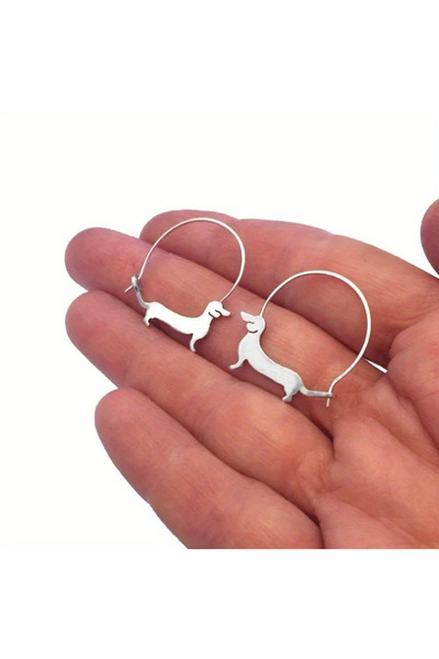 Choice Silvery Dachshund Earrings Dachshund Jewelry, Sausage Dog Hoop Earring...