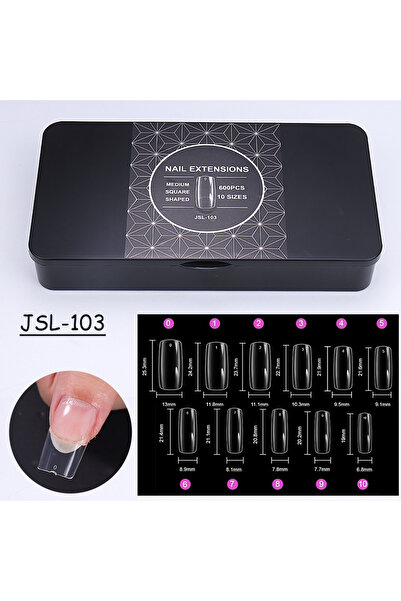 Choice JSL-103 Black Box 600pcs/Box Transparent False Nail Tips Full Cover Long Coffin Stiletto Almond Squa