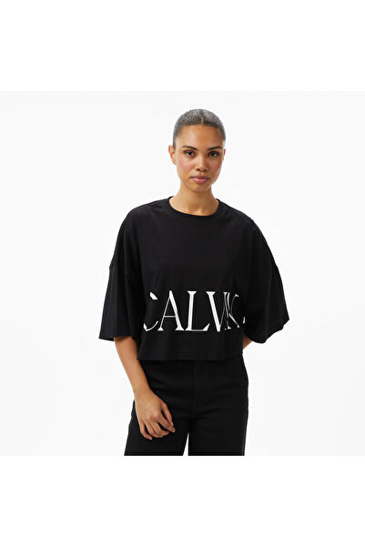 Calvin Klein Cropped Graphic Kadın Siyah Crop T-Shirt