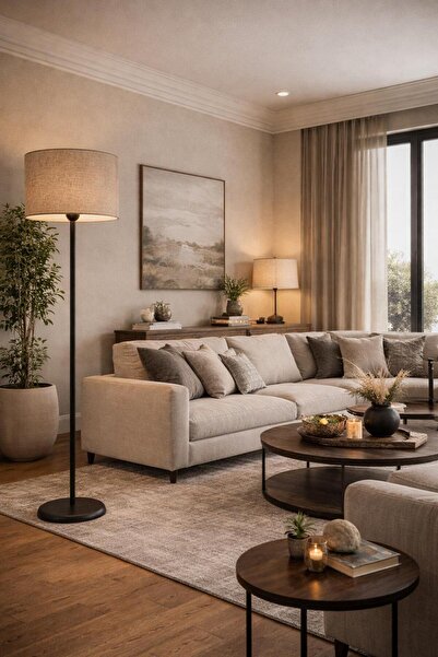 ABAJUR EVİM Farell siyah ayaklı silindir şapka Lambader