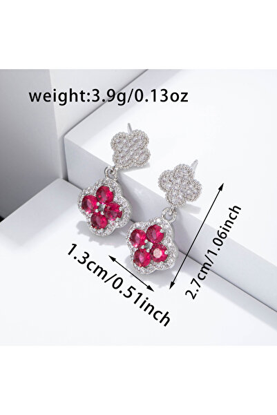 Choice Eh02c404 أقراط أذن يابانية وكورية مرصعة بدقة بالزركون والياقوت على شكل نبتة البرسيم الرباعية المحظوظة للنساء