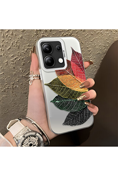 ucuc Xiaomi Redmi Note 13 Compatible Silicone Edge Acrylic Back Colorful Leaf...