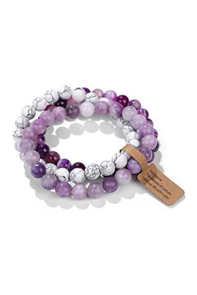 Choice سوار نسائي متعدد الطبقات من أحجار الجمشت، بألوان متنوعة، طوله 17.5 سم،...