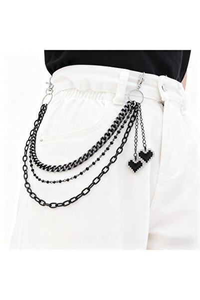 Choice سلسلة مفاتيح سوداء أنيقة بتصميم موسيقى الروك والهيب هوب، مزينة بقلادة ...