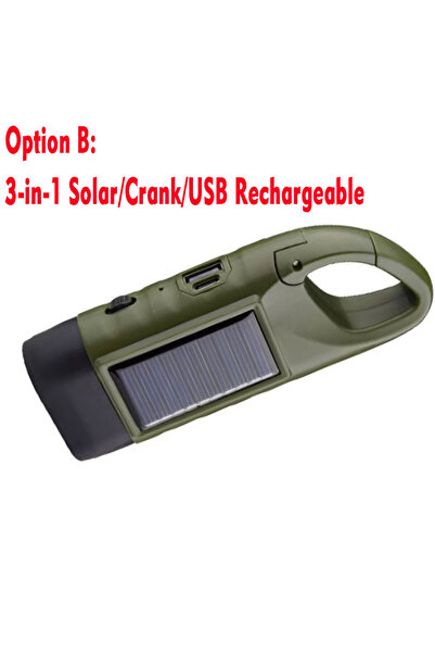 Heinast Fixed Focus B-USB Rechargeable New upgrade 3LED Portable Outdoor Hand Crank Solar Powered Flashlight