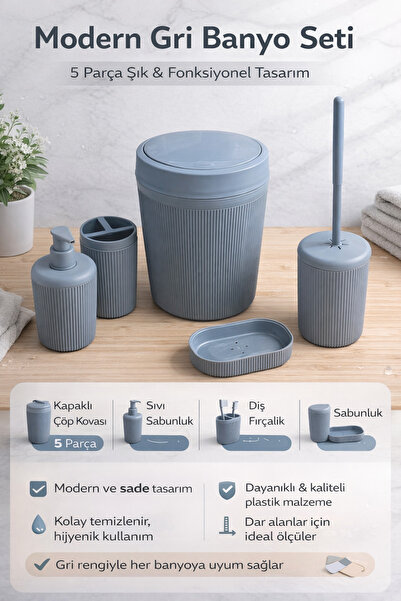 DrBambu Modern Tasarımlı 5 Parça Banyo Aksesuar Seti – Şık, Dayanıklı ve Fonk...