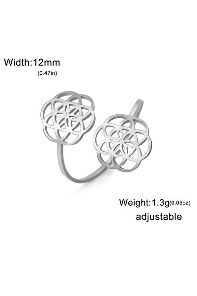Choice resizable Steel Color Sacred Geometry Flower of Life Ring Women's Stai...