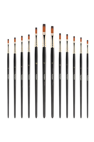 Choice 12pcs 12pcs Flat Paint Brushes Set, Synthetic Nylon Bristles, Professional Artist Brushes for Oil, A