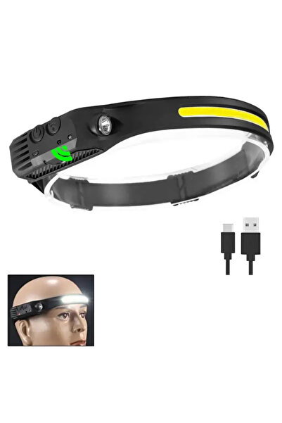 Choice مصباح أمامي COB LED بمصباح واحد، مصباح أمامي حثي قابل لإعادة الشحن عبر USB، بطارية مدمجة، مستشعر، مصباح يدوي للرأس