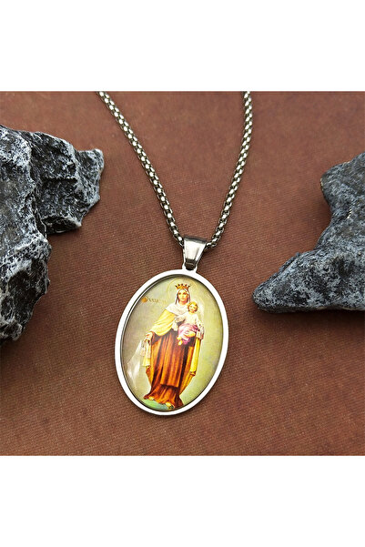 Choice SR Virgin Mary Hold Baby Jesus Glass Medal Pendant Necklace for Women Men Stainless Steel Gold Color