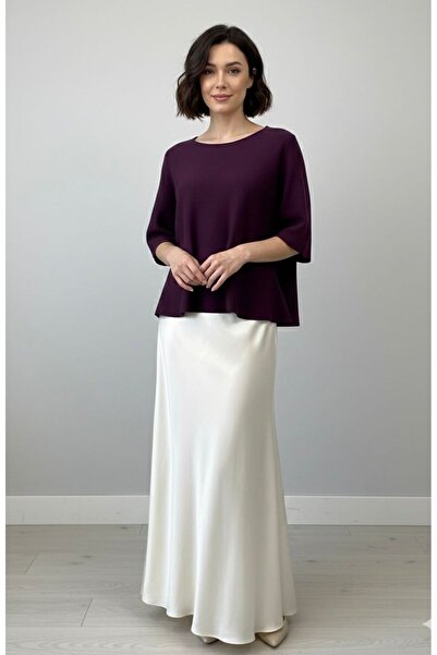 Maysev Crew Neck Short Sleeve Peplum Flared Hem Viscose Knit Blouse