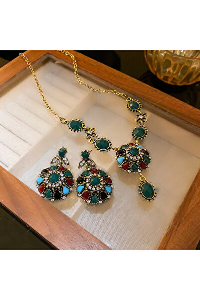 Choice طقم مجوهرات زفاف عتيق مرصع بأحجار الراين للنساء، يتضمن قلادات دائرية ل...