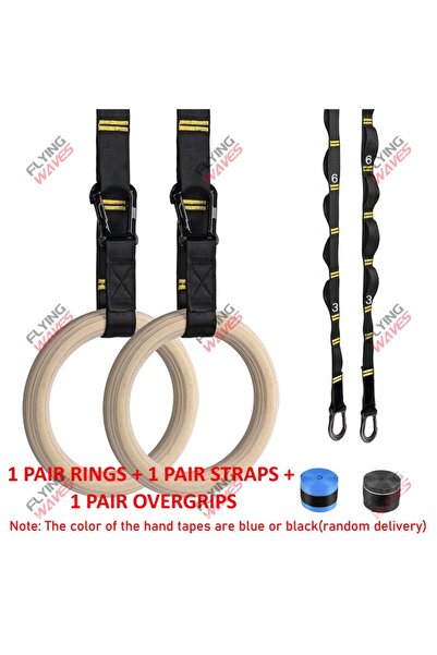 Choice حلقات جمباز خشبية بقطر 28 مم، مزودة بأحزمة قابلة للتعديل، وأحزمة مزدوج...