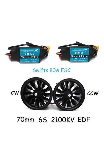 Choice محرك نفاث كهربائي 6S 2100KV CW CCW 80A من هوبيين، 70 مم، 12 شفرة، 4S 2...