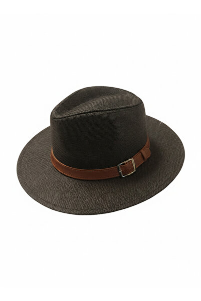 REBBEX Black Fedora Straw Hat with Belt Decoration