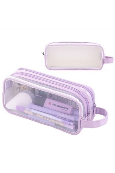 Choice Lavender Large Mesh Pencil Case Double Layer Pencil Bag Transparent, P...