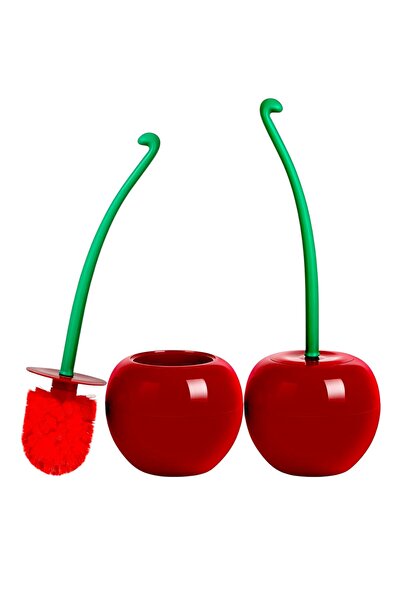 OEM Set of 2 toilet cleaning brushes, household use, cherry shape, with holder, plastic, length 37 cm, diameter 13 cm