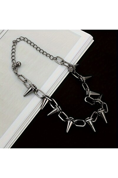 Choice قلادة سوداء مرصعة بالمسامير على طراز القوطي البانك، قلادة هيب هوب عتيق...