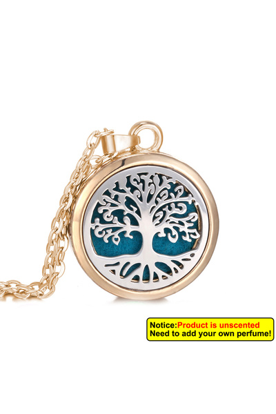 Choice قلادة العلاج العطري XM002-3-Gold Tree of Life، موزع للزيوت العطرية، مصنوعة من سبيكة الفولاذ المقاوم للصدأ