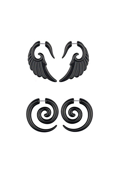 Choice 2 Pairs Set Black 2 Pairs Acrylic Fake Cheater Stretcher Flesh Earrings Punk Style Acrylic Spiral Wi