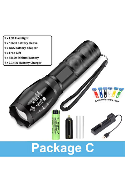 Heinast مصباح يدوي LED عالي الطاقة قابل للتكبير والتصغير، مقاوم للماء، مزود بمصابيح LED من نوع T6، عبوة سوداء من الفئة C