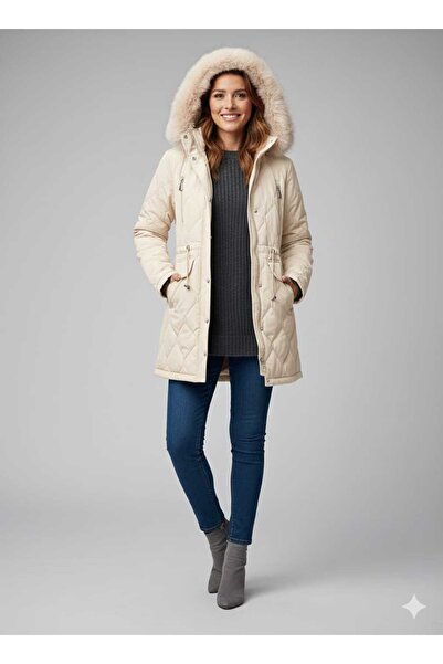 KMKkombin Women's Zippered Youth Sports Large Size Waterproof Hooded Fur Short Nova Coat 1186