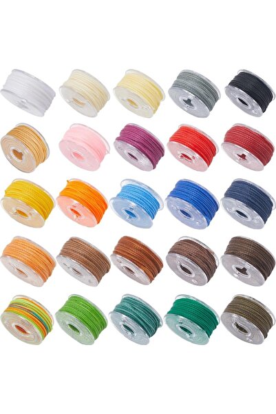 Choice AECH09-04709 علبة واحدة، 25 لونًا، مجموعة خيوط شمعية 0.65 مم، خيط بوليستر مشمع، خيط مكرمية دقيقة