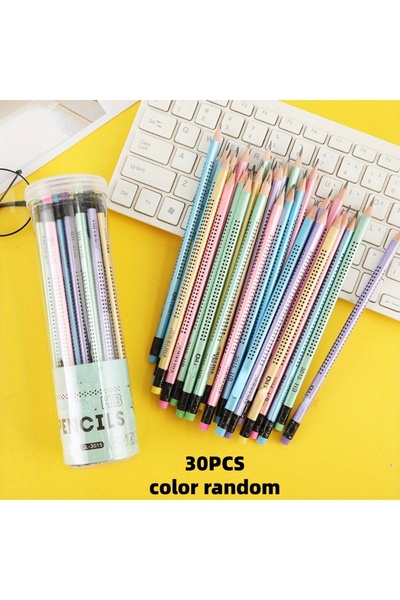 Choice 30Pcs 1 Barrel Contains 30 Random Colored Hb Pencils for Elementary School Students, Triangular Barr