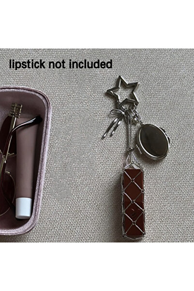 Choice سلسلة مفاتيح قابلة للتبديل من مرطب شفاه فضي اللون A1، حقيبة أحمر شفاه شبكية معدنية من الفولاذ المقاوم للصدأ بتصميم Y2K