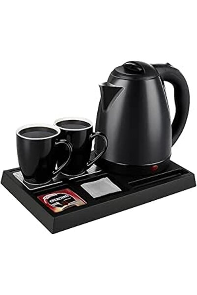 Generic 1.8L 1500W Stainless Steel Electric Water Kettle Set with 2 Tea Coffee Cups and Serving Tray