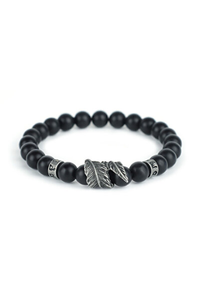 Choice onyx Vintage Feather Bracelet For Men Sanskrit Mantra Braslet Yoga Meditation Healing Braclet 8mm La