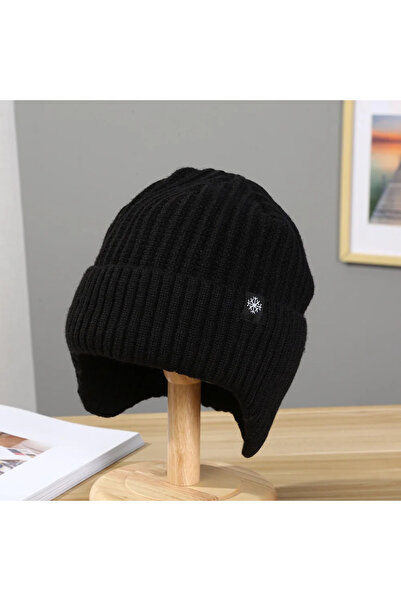 Choice black Men Winter Knitted Hat Plush Warmth Peaked Cap Outdoor Earmuff Casual Fashion Faux Fur Lined B